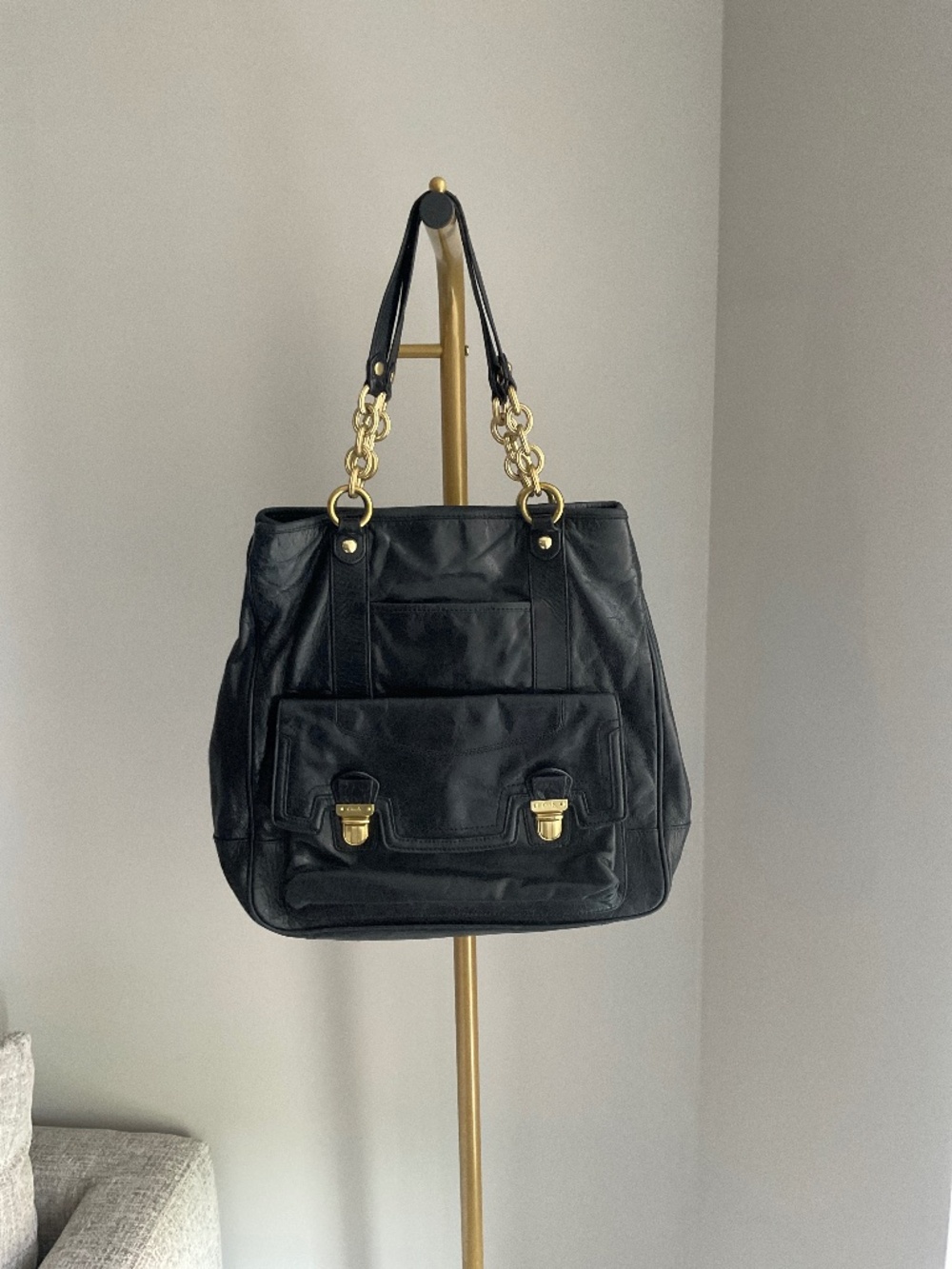 Coach Poppy Camellia Leather Shoulder Tote